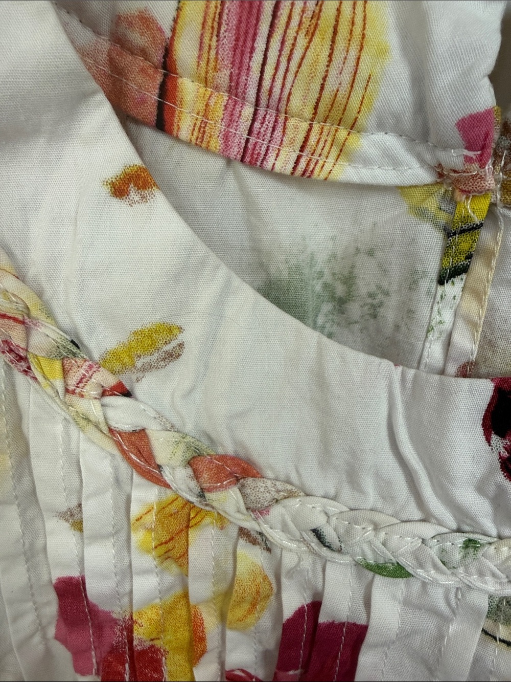 Fairhope Floral Ruffle Sleeve Blouse in White with Pink & Yellow 100% Cotton XL - Picture 4 of 7